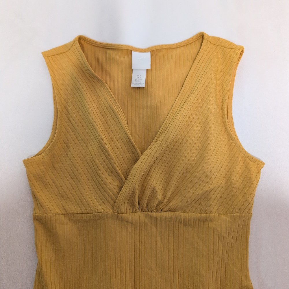 H&M Ribbed Yellow V-Neck Bodysuit - Size S - Picture 5 of 7